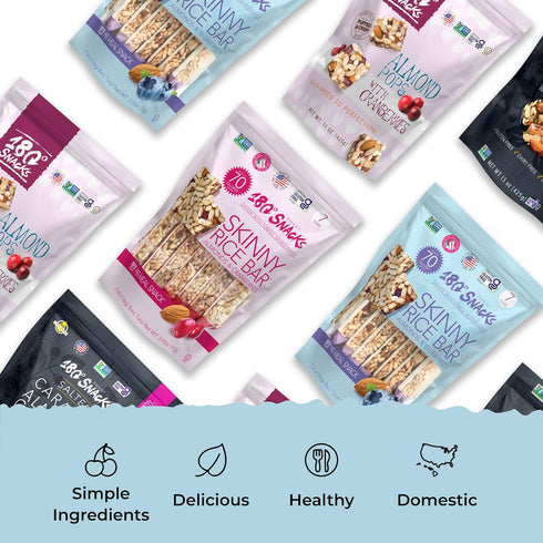 180 1 Pack, 3.22oz Snacks Pre-Meal Snack Skinny Rice Bar with Himalayan Salt (Blueberry & Almond)