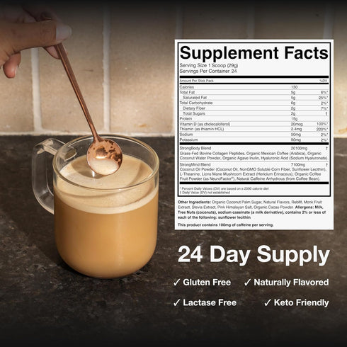 15g 12 Strong Coffee Co. Dark Mocha Instant Latte | Organic Coffee with Collagen Protein | Lions Mane & L-Theanine |