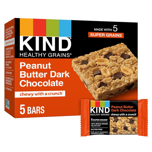 KIND Healthy Grains Bars, Peanut Butter Dark Chocolate, Non-GMO, Gluten Free, 1.2 oz, 5 Count