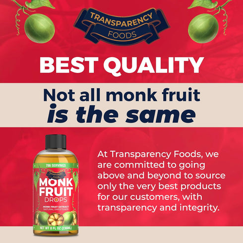 (6 1 (8oz, 786 Monk Fruit Extract Drops = Tsp of Sugar) Zero Calories, Non-GMO, No Fillers - Liquid Monk Fruit