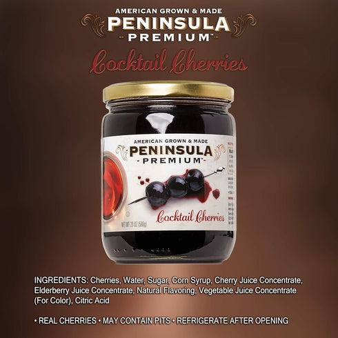 20 oz (2-Pack) Peninsula Premium Cocktail Cherries | Award Winning | Deep Burgundy-Red | Silky Smooth, Rich Syrup |
