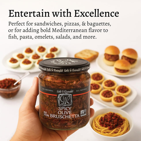 16 oz (Pack 2), Sable & Rosenfeld Spicy Olive Bruschetta in a Jar of Kalamata Mediterranean Sandwich Spread