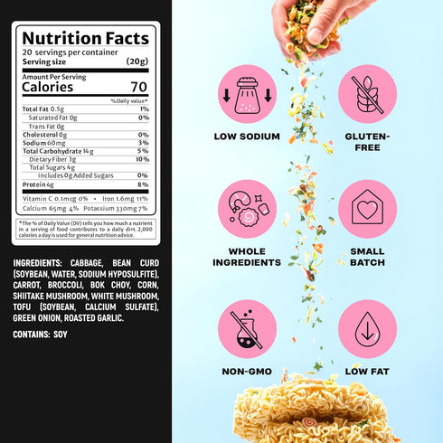 20 Ramen Bae Veggie Mix Dried Ramen Toppings - Low Fat, Low Sodium, Dehydrated Ramen Toppers, Add Ins, Mix Ins