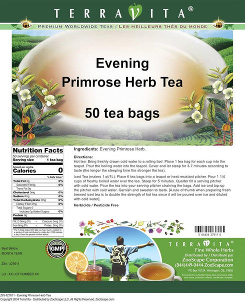 Terravita (50 427611) Evening Primrose Herb Tea tea bags, ZIN: