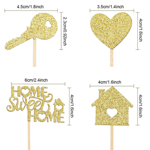 Zonon 55 Piece Home Sweet Home Cupcake Topper, Gold Glitter, New House Welcome Party