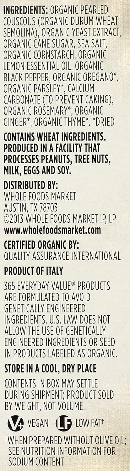 365 5 by Whole Foods Market, Organic Lemon And Herb Pearled Couscous, Ounce