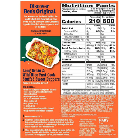 6.2 OZ BEN'S ORIGINAL Long Grain Rice and Wild Rice, Fast Cook Rice, Box