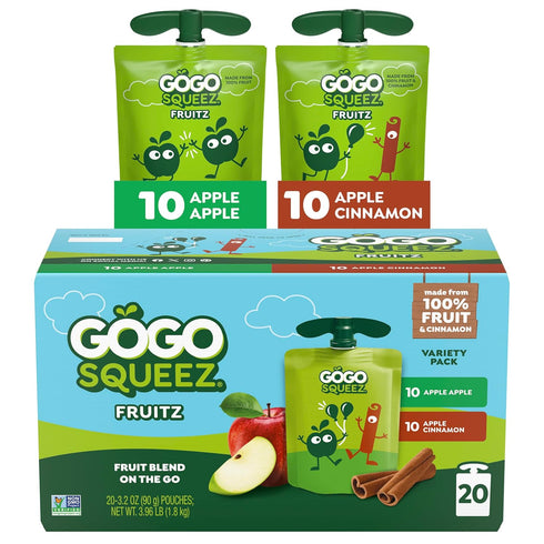 GoGo squeeZ No Sugar Added Applesauce and Fruit Puree Variety Pack, Apple