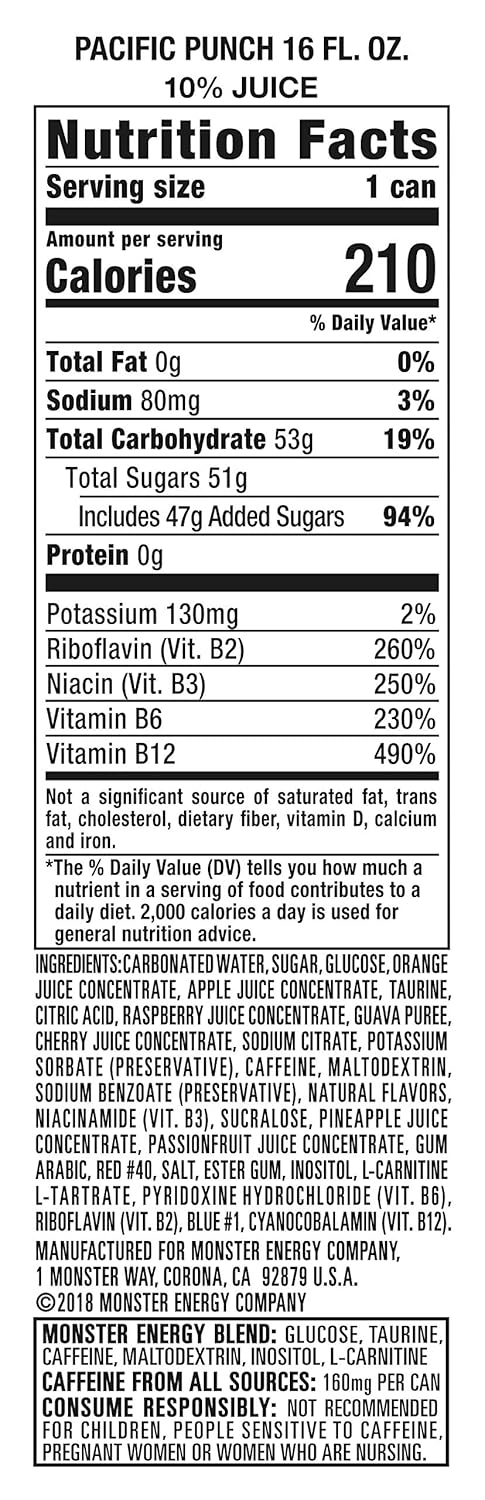 16 Pack 15 Monster Energy Juice Monster Pacific Punch, Energy Drink, Ounce | Energy + Juice