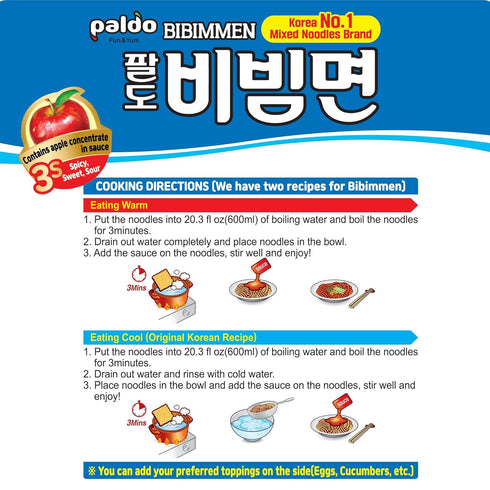 Bibimmen Pack 20, Pack (130g 20) Paldo Fun & Yum Instant Cold Noodles, of Brothless Cold Ramen with Sweet & Spicy