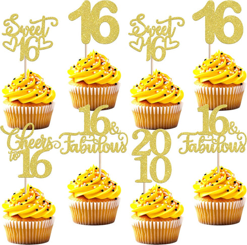 30 PCS Happy 16th Birthday Cupcake Toppers Sweet 16 Fabulous Sixteen Since