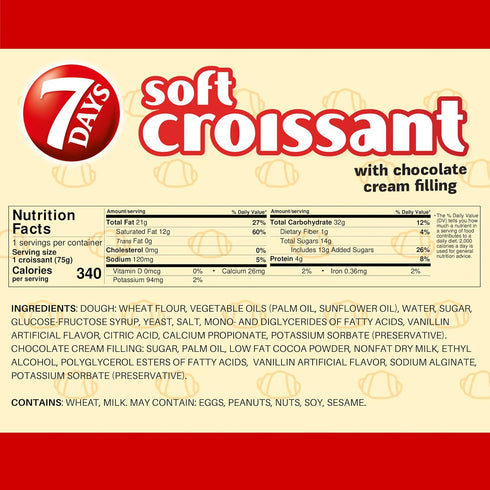 7Days 2.65 (Pack 24) Soft Croissant, Chocolate, Perfect Breakfast Pastry or Snack, Non-GMO Ounce
