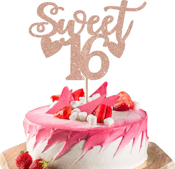 Rsstarxi 1 Pack Sweet 16 Cake Topper Glitter Cheers to 16 Years Old
