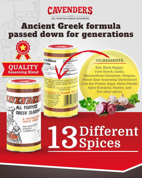 8 oz (pack 4) 4 Pack Cavender's All Purpose Greek Seasoning - of and exclusive Cavender's Recipe box!
