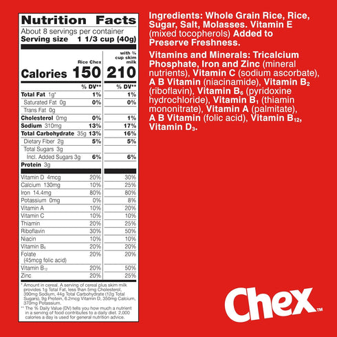 12 oz Rice Chex Gluten Free Breakfast Cereal, Homemade Chex Mix Ingredient
