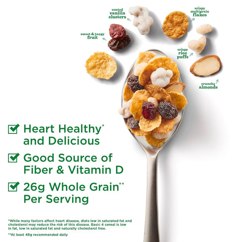 Basic 4 19.8 oz (Pack 6) Heart Healthy Cereal, Fruit and Nut Fiber Cereal with Whole Grain