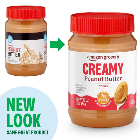 16 Oz Amazon Grocery, Creamy Peanut Butter, No Stir