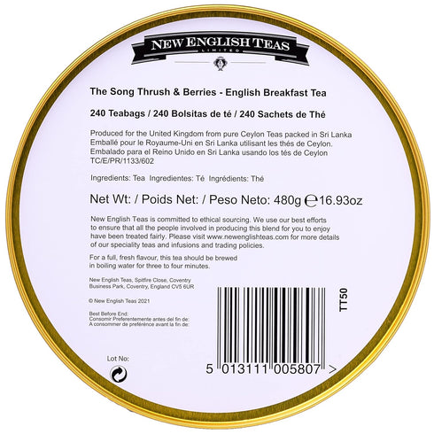 240 New English Teas Song Thrush & Berries Teal Tea Caddy with Breakfast Teabags