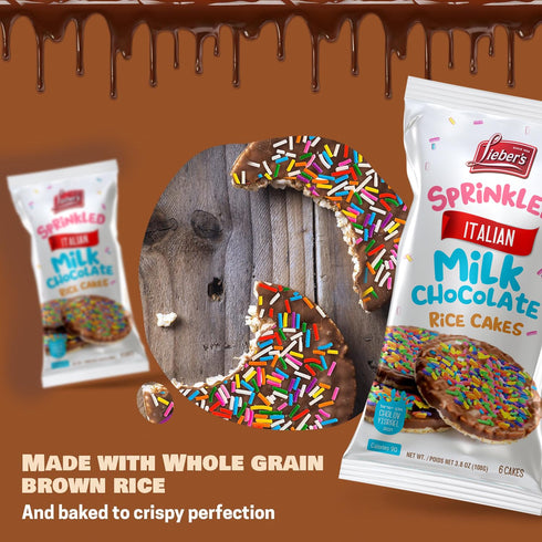 (pack 3) LIEBERS Sprinkled Topped Milk Chocolate Rice Cakes, Kosher Certified Dairy, Gluten Free Snack