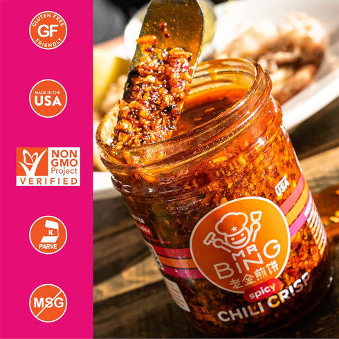 Pack 2 (7 oz.) Mr Bing Chili Crisp - Delicious & Flavorful Chili Oil- Made in USA Chili Paste Hot Sauce - Gluten Free