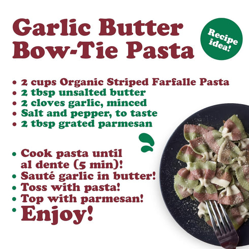8.8 oz (Pack 2) Food to Live Organic Striped Farfalle Pasta, of - Italian Artisan Tri-Color Bow-Tie Pasta. Made