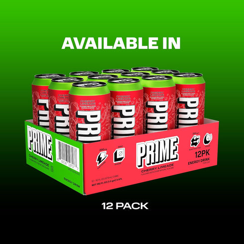 200mg 355mg Free,16 12 Pack PRIME Energy CHERRY LIMEADE, Zero Sugar Energy Drink, Caffeine and of Electrolytes