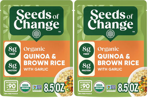 SEEDS OF CHANGE Organic Quinoa & Brown Rice with Garlic, 8.5 Ounce (Pack of 2)
