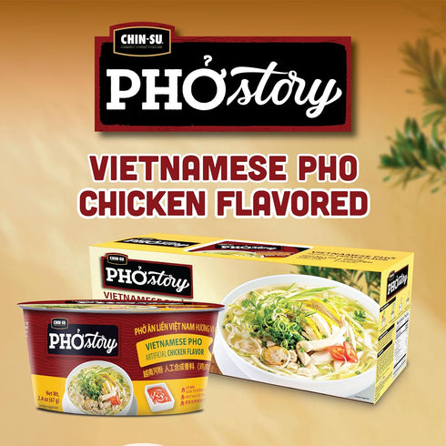 2.4 oz, CHIN-SU Vietnamese Pho Noodle Bowl, Chicken Flavor, Instant Soup with Rice Noodles