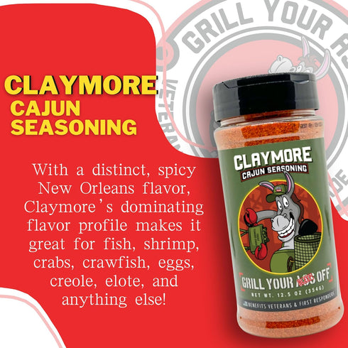 12.5oz Grill Your As* Off Claymore Cajun Seasoning Spicy Blend for Meats & Seafood MSG & Gluten Free USA Made & Veteran