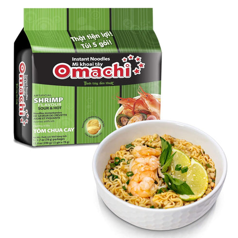 OMACHI Golden Potato Noodles - Hot and Sour Shrimp Flavor, Pack of 5, Made with Natural Ingredients