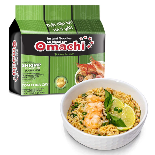 OMACHI Golden Potato Noodles - Hot and Sour Shrimp Flavor, Pack of 5, Made with Natural Ingredients