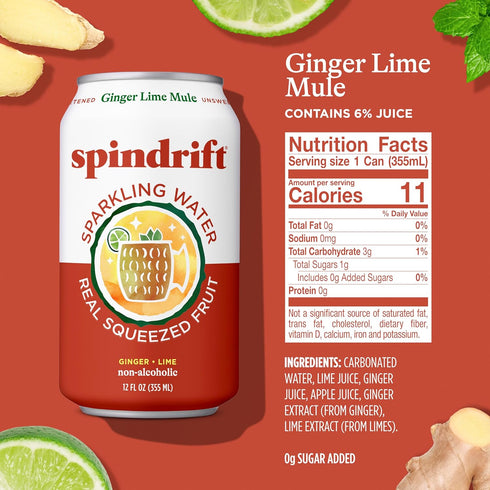 12 Oz Pack 24 11 Spindrift Sparkling Water, Ginger Lime Mule Flavored, Made with Real Squeezed Fruit, Fl Cans, of (Only