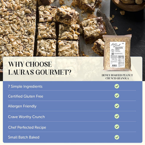 2 lb, Laura's Gourmet Granola Honey Roasted Peanut Crunch, Gluten-Free Oats, Vegetarian, Dairy & Soy Free Snack