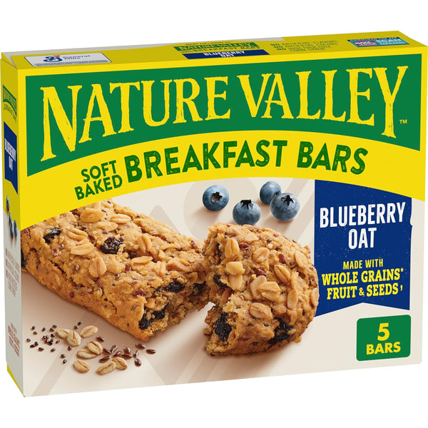 Nature Valley Soft Baked Blueberry Oat Breakfast Bars, 5 Count for Healthy Snacking