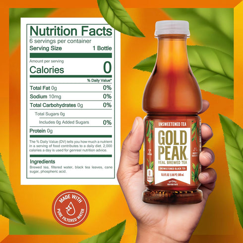 16.9 oz, 6 Pack Gold Peak Tea, Unsweet Tea, fl