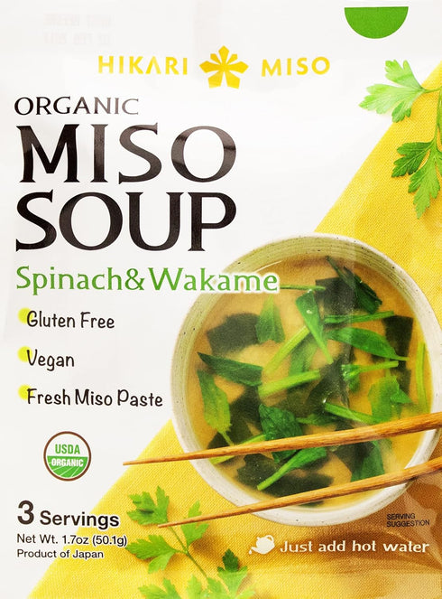 Hikari Miso Miso Soup Instant - Organic Instant Miso Soup with Spinach and Wakame