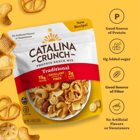 15g 2g 1.85 oz (Pack 12) Catalina Crunch Protein Grab & Go Snack Mix | Protein, Sugar per Pouch | Good Source of Fiber