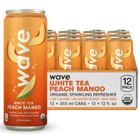 WAVE Organic Sparkling Drink | Low Calorie Drink, Peach Mango Lightly Carbonated