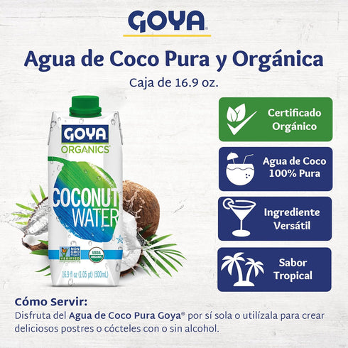 100% 2-Pack (16.9 oz Goya Organic Pure Coconut Water, Tropical Hydration for Smoothies, Mocktails, and Post-Workout