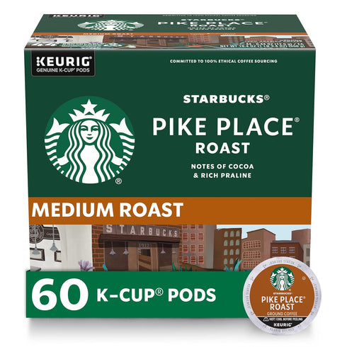Starbucks K-Cup Coffee Pods, Medium Roast Hot or Iced Coffee, Pike Place