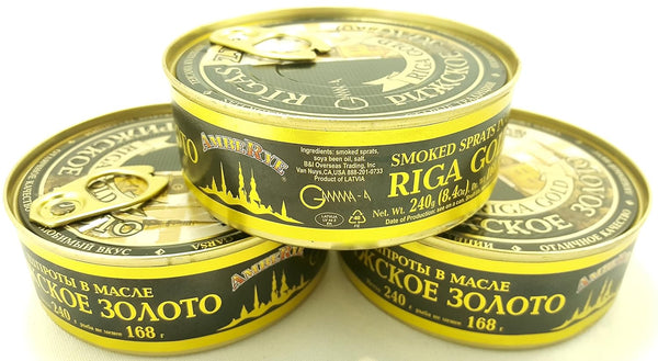 RIGA GOLD Riga Sprats Smoked Sprats In Oil. LARGE Sized Rigas Zelts