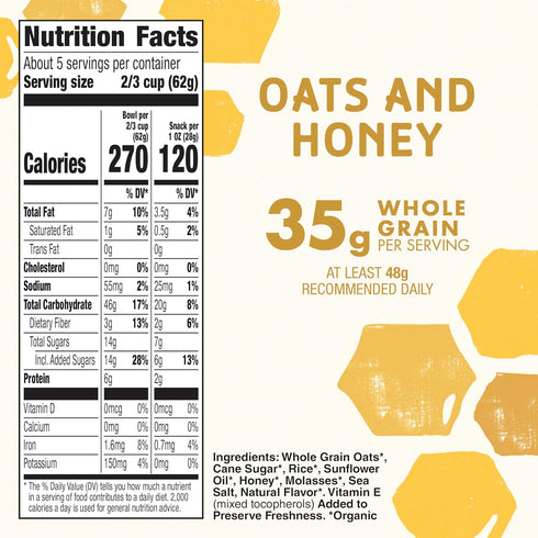 11 oz Cascadian Farm Organic Granola, Oats and Honey Cereal, Resealable Pouch
