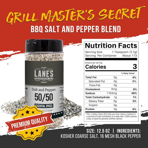 50/50, 12.5 oz 16 Lane's Coarse Salt and Pepper - Classic Blend of Kosher Salt & Coarse Black Pepper Mesh for Cooking