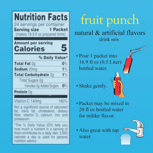 4C Packets, 1 Pack, 24 Count, Powder Drink Mix Fruit Punch Singles Stix On the Go, Refreshing Sugar Free Water