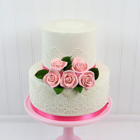14-Piece Set (5 9 Global Sugar Art Wedding Cake Decorations Premium, Realistic Pink Sugar Flower Cake Topper Roses