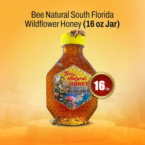 (16 Bee Natural South Florida Wildflower Honey - Natural, Pure, Unfiltered and Uncooked Honey | Kosher Certified |