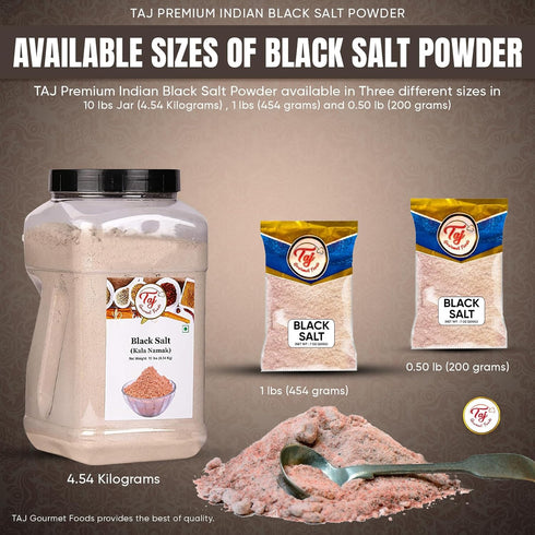 TAJ Gourmet Foods 7-Ounce (200g) TAJ Black Salt Powder | Kala Namak | Vegan & Gluten Friendly, GMO Free