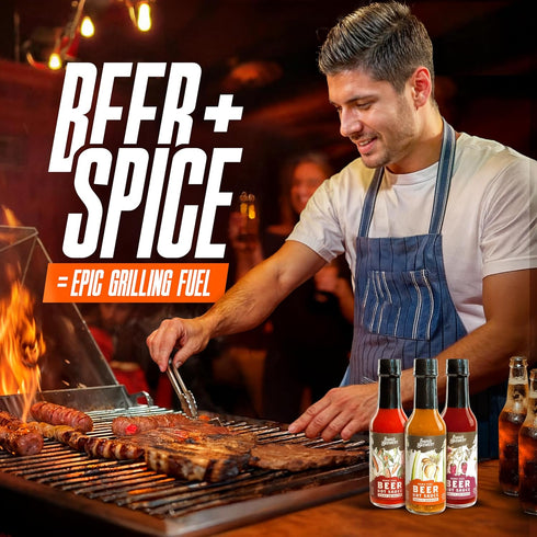 3-pack Set, Beer-infused Hot Sauce Variety (Includes Asian Sriracha, Garlic Serrano, & Roasty Chipotle) - Craft Beer