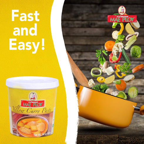 Mae Ploy Thai Yellow Curry Paste, 14oz Tub for Restaurant-Quality Curries, No MSG