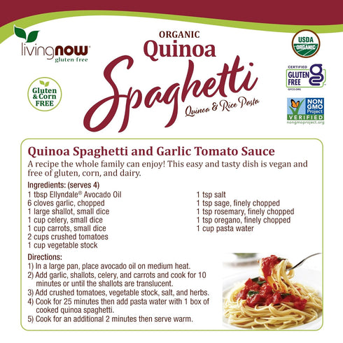 8-Ounce NOW Foods, Organic Quinoa Spaghetti, Gluten-Free, Corn-Free, Non-GMO, Quinoa and Rice Pasta